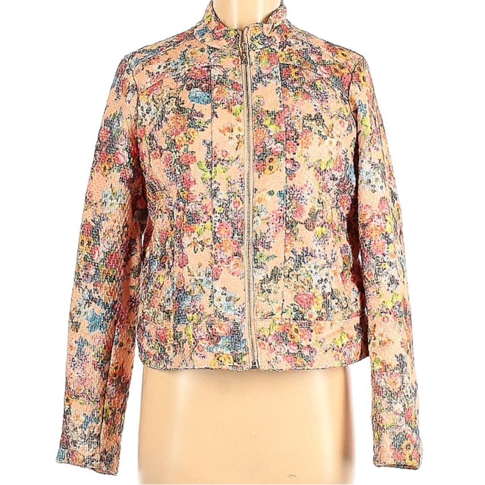 Floral Zip-Front Women's Jacket in Peach Multi